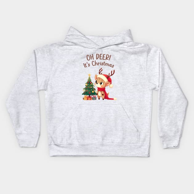 Oh Deer Its Christmas Kids Hoodie by Takeda_Art